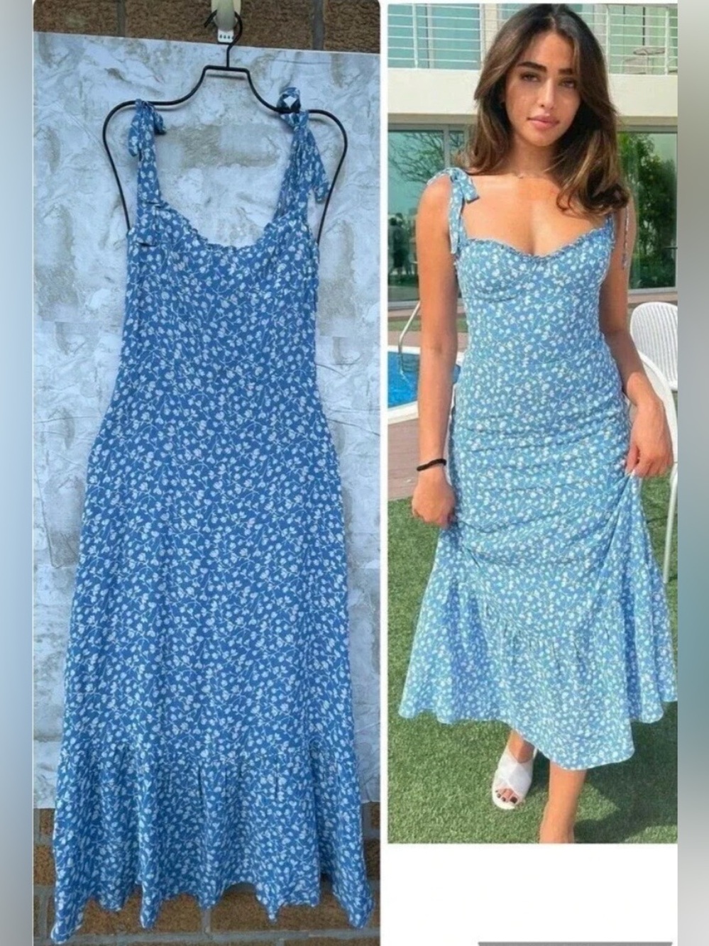 Reformation Nikita Smocked Midi Dress Size 4 Marie Blue Floral Cottagecore